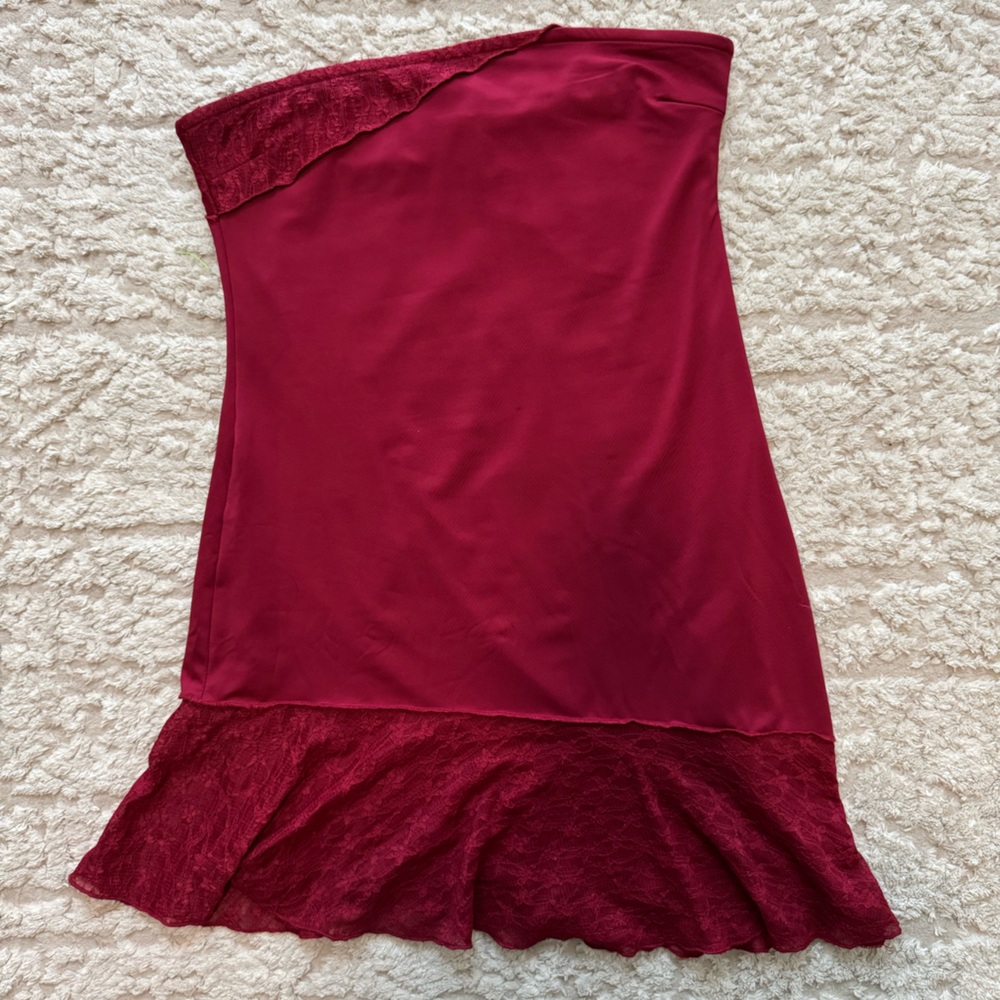 Edikted Deep Red Skirt with Lace Accents